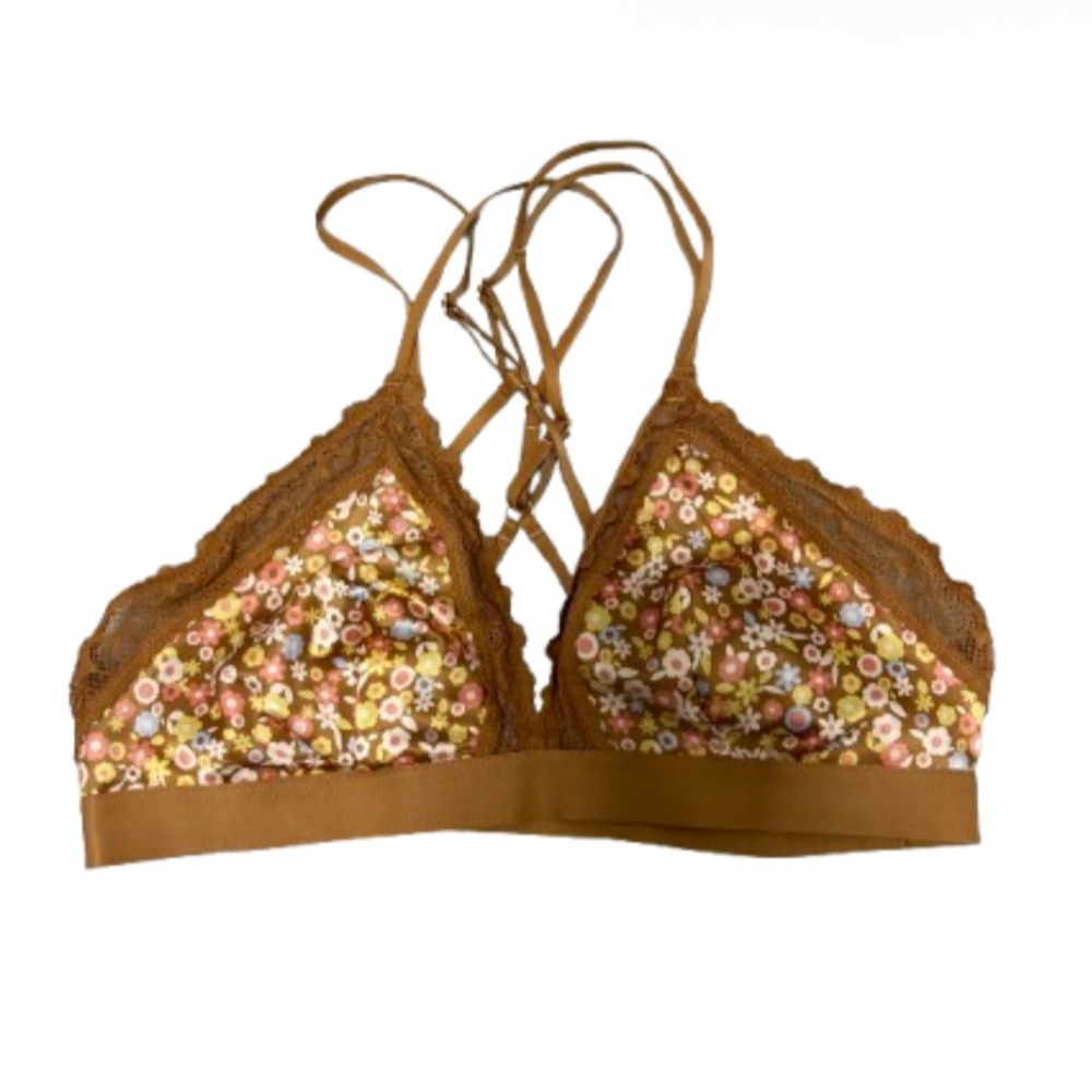 🤎 Aerie M Wireless  Brown Lace Floral Bra Intimates 🎀